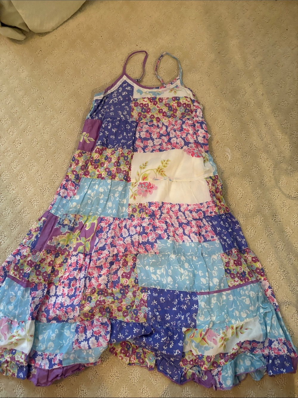 Patchwork Floral Maxi Dress in Purple, Blue, Pink